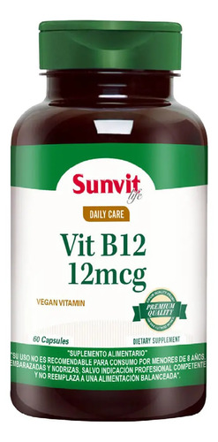 Vitamina B12 12mcg - 60 Caps, Sunvit Life Sin Sabor