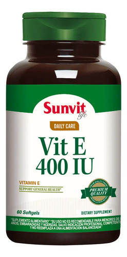 Vitamina E Sunvit 400 Ui 60 Cápsulas Antioxidantes Sin Sabor