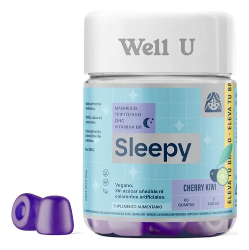 Suplemento Alimenticio Sleepy 60 Gomitas De Magnesio Cherry Kiwi Veganas Sin Gluten Well U