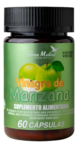 Vinagre De Manzana 60 Cap Green Medical Control De Peso Sin Sabor