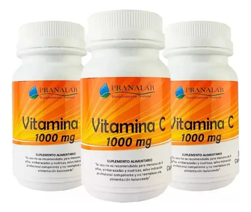 Vitamina C 1000mg 30 Caps Pack 3 Frascos Sabor Sin Sabor