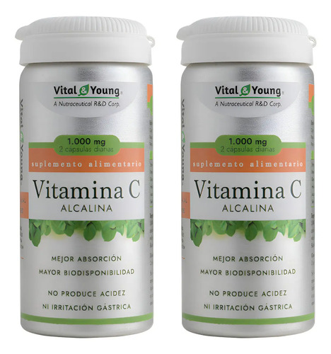 Vitamina C Alcalina 1000 Mg Sin Acidez Sistema Inmune 60 Cap Sabor Sin Sabor