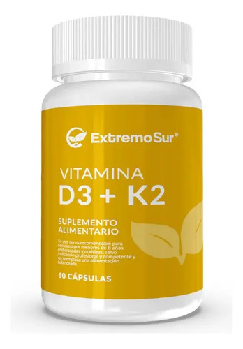 Vitamina K2 + D3 60cap. 500mg Extremo Sur. 60 Capsulas Sin Sabor