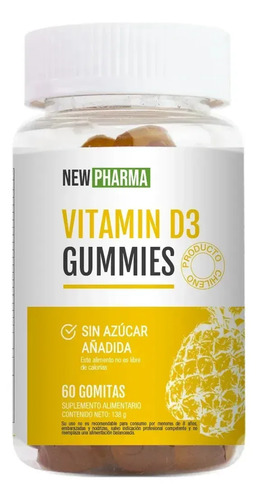 Vitamina D3 Gummies Newpharma Gomitas Sabor Piña 60 Unidades Veganas