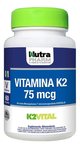 Vitamina K2 60 Cápsulas Sabor Sin Sabor Nutrapharm
