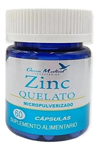 Zinc Quelato Micropulverizado 60 Cápsulas Green Medical Vegano Sin Gluten Sin Sabor