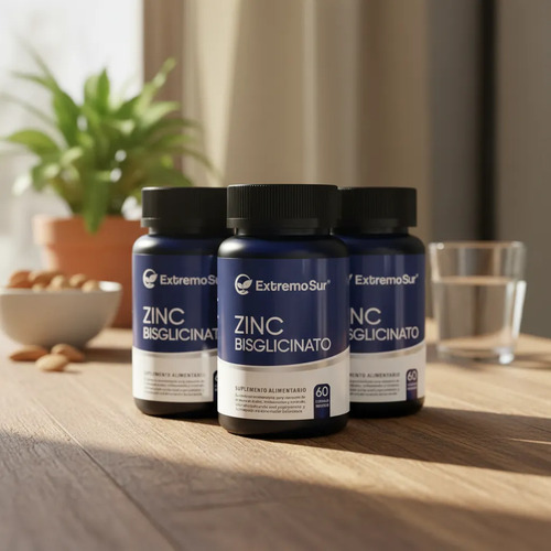 3 Zinc Bisglicinato 60 Cáp Veget Alta Absorción 100% Quelado Sin Sabor